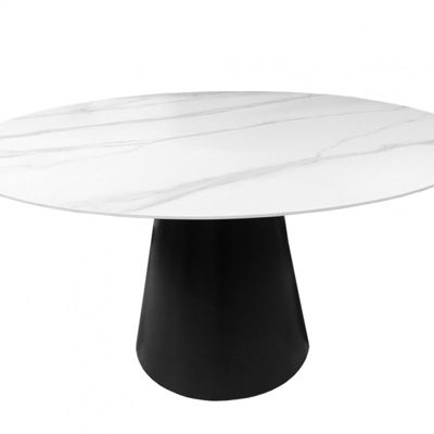 Table de repas ronde 135 cm plateau céramique blanc pied noir - ASHE