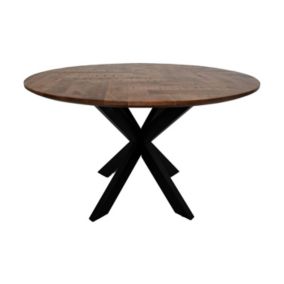 Table de repas ronde Mozaik Verona - 120x120x76 - Naturel/noir - Bois de manguier/métal