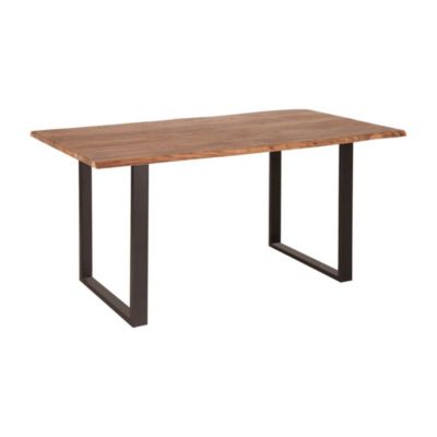 Table de salle à manger ARKAYA 140 cm  Plateau en bois massif dacacia verni et pieds en U métal noir  Style industriel