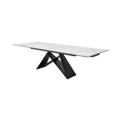 Table de salle à manger ATARA 180260 cm  Plateau en céramique effet marbre blanc et métal noir