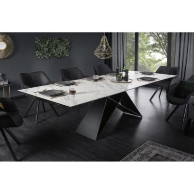 Table de salle à manger ATARA 180260 cm  Plateau en céramique effet marbre blanc et métal noir