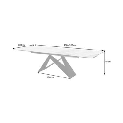 Table de salle à manger ATARA 180260 cm  Plateau en céramique effet marbre blanc et métal noir