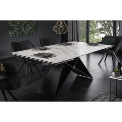 Table de salle à manger ATARA 180260 cm  Plateau en céramique effet marbre blanc et métal noir