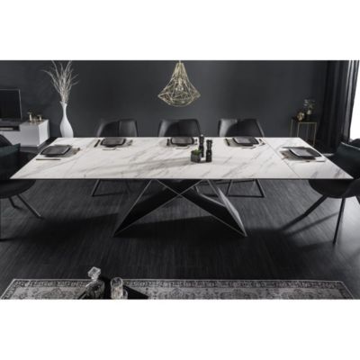 Table de salle à manger ATARA 180260 cm  Plateau en céramique effet marbre blanc et métal noir