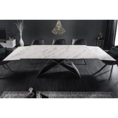 Table de salle à manger ATARA 180260 cm  Plateau en céramique effet marbre blanc et métal noir