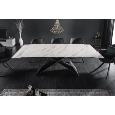 Table de salle à manger ATARA 180260 cm  Plateau en céramique effet marbre blanc et métal noir