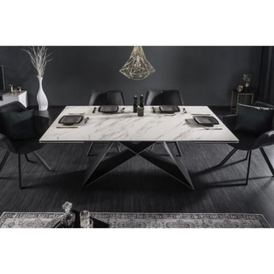 Table de salle à manger ATARA 180260 cm  Plateau en céramique effet marbre blanc et métal noir