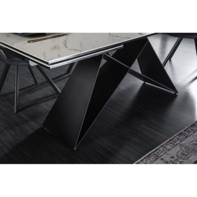Table de salle à manger ATARA 180260 cm  Plateau en céramique effet marbre blanc et métal noir