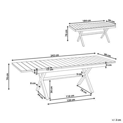 Table de salle à manger de jardin extensible FANES 184/242 cm 90 cm Métal Gris graphite