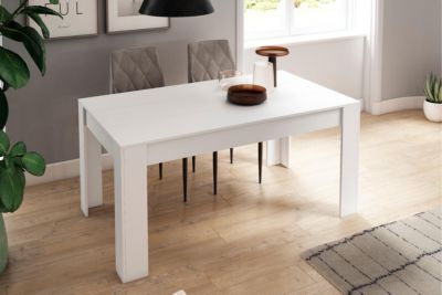 Table de Salle à manger, extensible de 140-200x90x76cm, couleur Blanc mat