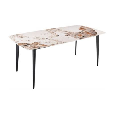 Table de salle à manger HEXA  Céramique aspect pierre et métal noir  160 cm  Style contemporain