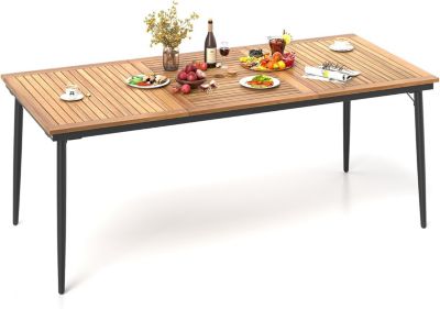Table de Salle à Manger Jardin 8 Personnes,Bois d'Acacia avec Trou pour Parasol de 5 CM,Pieds Métalliques,pour Balcon,Charge 75KG