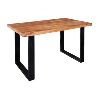 Table de salle à manger LODEN 120 cm  Plateau en bois massif de sheesham verni  Pieds en U en métal noir