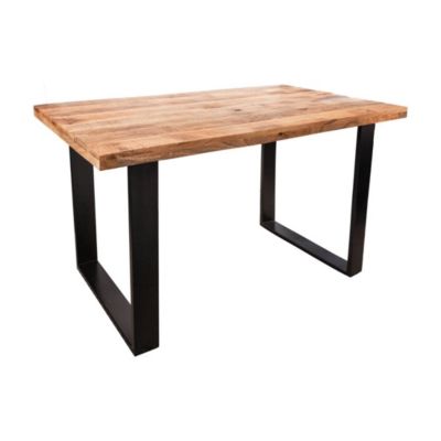 Table de salle à manger LODEN 140 cm  Plateau en bois massif de manguier verni  Pieds en U en métal noir