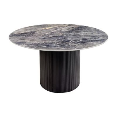Table de salle à manger LUMEA  Ronde 120 cm  Effet marbre gris foncé  Pied central large  Style contemporain