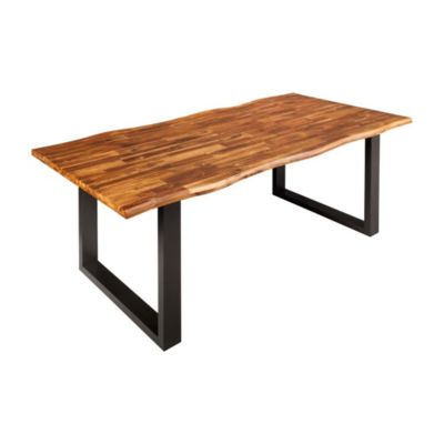 Table de salle à manger NALKO 160 cm  Plateau en bois dacacia huilé et structure en métal noir  Style industriel et naturel