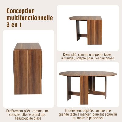 Table de Salle à Manger Pliable en Bois Charge 60KG 2 Modes de Pliage Style élégant