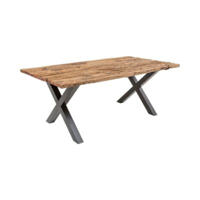 Table de salle à manger RAFTA 220 cm  Plateau en bois massif de teck  Pieds en X en métal noir