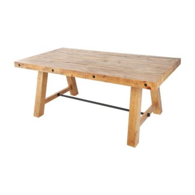Table de salle à manger RANCHO 165 cm  Plateau en bois de pin recyclé verni  Style rustique et chaleureux