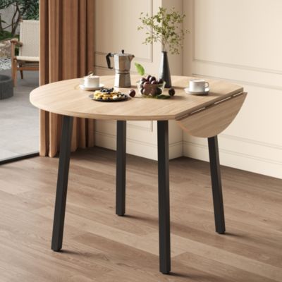 Table de salle à manger ronde pliable 100x100x75cm - pour 2 à 4 personnes - Pieds en métal - MDF - Naturel
