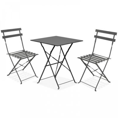 Table de terrasse et 2 chaises acier gris  Oviala