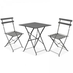 Table de terrasse et 2 chaises acier gris  Oviala