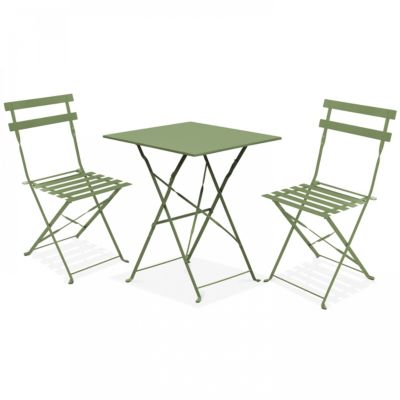 Table de terrasse et 2 chaises acier vert cactus  Oviala