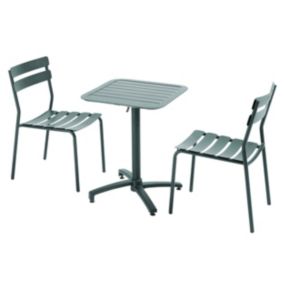 Table de terrasse inclinable 60 x 60 cm et 2 chaises vert foncé  Oviala