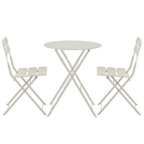 Table de terrasse ronde rabattable et 2 chaises pliantes beige clair  Oviala