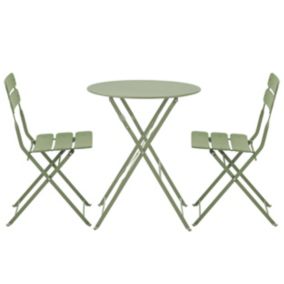 Table de terrasse ronde rabattable et 2 chaises pliantes vert tilleul  Oviala