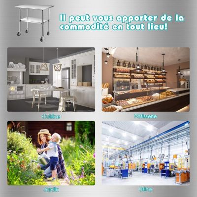 Table de Travail INOX Cuisine avec 2 Etageres Hauteur de Couche Inferieure Reglable 4 Roues en PU