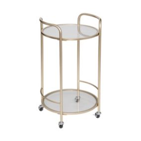 Table desserte roulante en Métal Doré et Verre trempé D 40 x H 75 cm