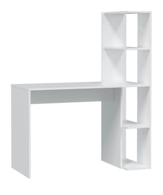 Table du bureau, meuble du bureau réversible avec étagère en bois coloris Blanc artik