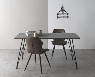 Table en mélamine effet ciment avec pieds en métal 160x90
