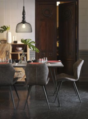 Table en mélamine effet ciment avec pieds en métal 160x90