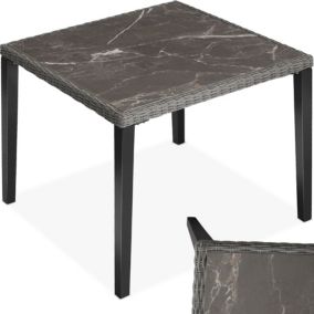 Table en rotin avec cadre en aluminium et bois tressage à l'aspect naturel