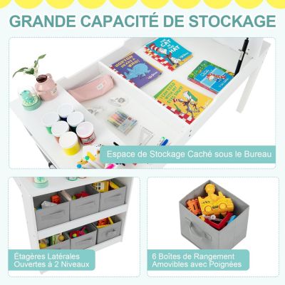 Table D'activité Enfant 3 En 1 Avec 2 Chaises | Plateau Relevable En Chevalet, Rangement | FANTASK | Blanc/gris/naturel