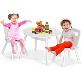 Table Enfant avec 2 Chaises Ergonomique Table Activités avec Rangement Central en Maille Pieds en Bois Blanc