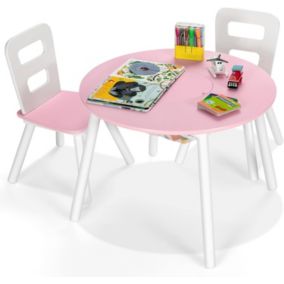 Table Enfant avec 2 Chaises Ergonomique Table Activités avec Rangement Central en Maille Pieds en Bois Rose