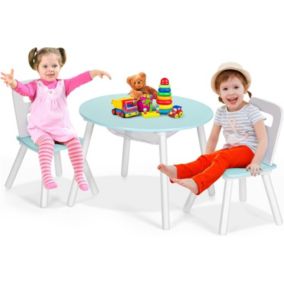 Table Enfant avec 2 Chaises Ergonomique Table Activités avec Rangement Central en Maille Pieds en Bois Vert