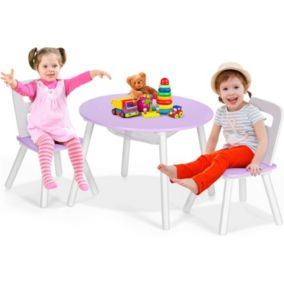 Table Enfant avec 2 Chaises Ergonomique Table Activités avec Rangement Central en Maille Pieds en Bois Violet