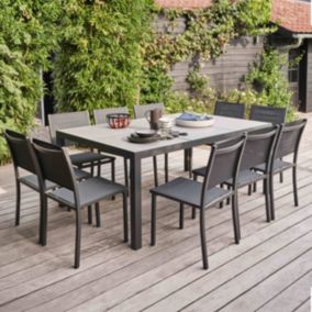 Table et 10 chaises de jardin aluminium céramique gris  Tivoli  Oviala