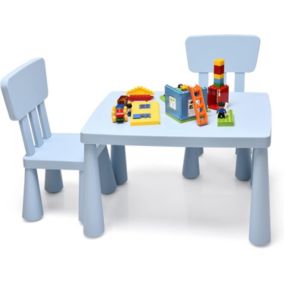 Table et 2 Chaises en Plastique Enfants Charge 50KG Activites Etude Utilisation Interieure ou Exterieure Bleu