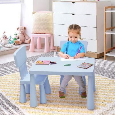 Table et 2 Chaises en Plastique Enfants Charge 50KG Activites Etude Utilisation Interieure ou Exterieure Bleu