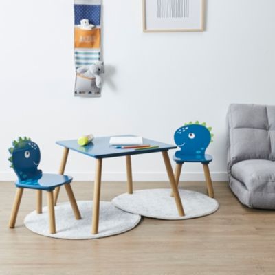 Table et 2 Chaises - HOME DECO KIDS - Dino - Dinosaures - Amusant - Bleu et Marron