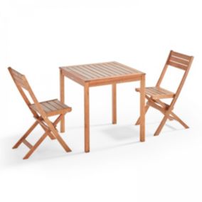 Table et 2 chaises pliantes en bois d'eucalyptus  Oviala