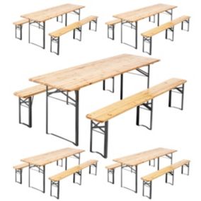 Table et bancs bois Brasserie 220 cm - Lot de 5  Oviala