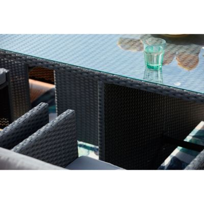 Table et chaises 10 places encastrables en résine noir-gris MIAMI