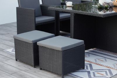 Table et chaises 10 places encastrables en résine noir-gris MONACO
