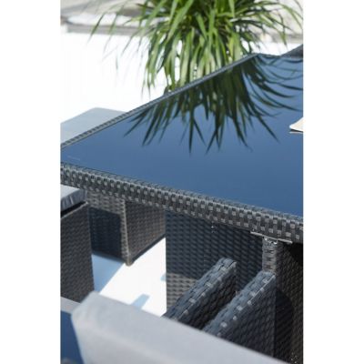 Table et chaises 10 places encastrables en résine noir-gris MONACO